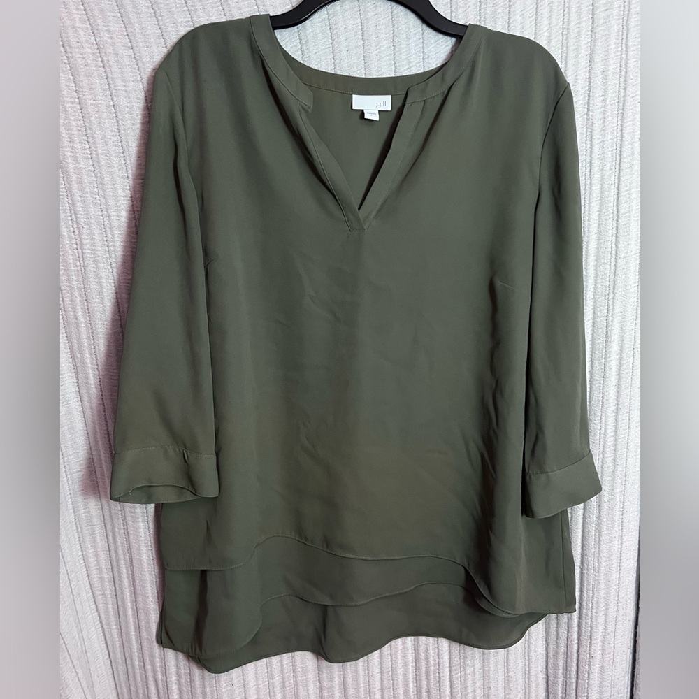 J. Jill Olive Green Layered V-Neck Blouse